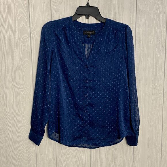 Banana Republic Blue Sheer Dot Long Sleeve Blouse Size XS - Picture 1 of 3
